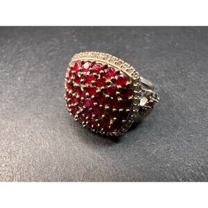 NEW Ruby and zircon cluster ring in rhodium over sterling silver size 8